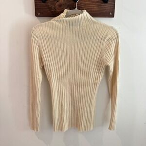 Invisible World Juneau Alaska 100% Cashmere Ribbed Mock Neck Sweater Cream Small